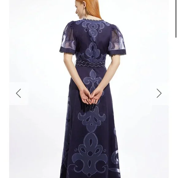 Karen Millen  Baroque Applique Linen Organdie Woven Maxi Dress - Picture 2 of 5